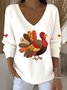 Women Turkey V Neck Cotton Long Sleeve Vintage Holiday Spring/Fall Hoodie