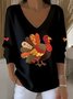 Women Turkey V Neck Cotton Long Sleeve Vintage Holiday Spring/Fall Hoodie