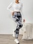 Women Plaid Cashmere Casual Printing Leggings Daily Winter Slim Fit Pants