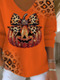 Women Leopard V Neck Long Sleeve Casual Daily Spring/Fall T-shirt