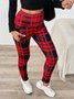 Women Plaid Cashmere Casual Printing Leggings Daily Winter Slim Fit Pants