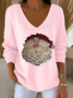 Women Santa Claus V Neck Long Sleeve Casual Daily Spring/Fall T-shirt