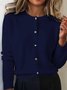 Women Plain Crew Neck Long Sleeve Vintage Daily Winter Cardigan