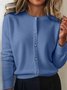 Women Plain Crew Neck Long Sleeve Vintage Daily Winter Cardigan