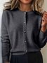 Women Plain Crew Neck Long Sleeve Vintage Daily Winter Cardigan
