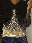 Women Christmas V Neck Jersey Long Sleeve Casual Daily Spring/Fall T-shirt