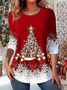 Women Christmas Crew Neck Jersey Long Sleeve Casual Daily Spring/Fall T-shirt