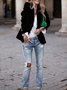 Women Plain Lapel Collar Long Sleeve Vintage Split Joint Spring/Fall Daily Blazer Outerwear