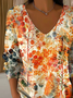 Women Floral V Neck Long Sleeve Casual Daily Spring/Fall T-shirt