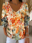 Women Floral V Neck Long Sleeve Casual Daily Spring/Fall T-shirt