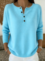 Women Plain Henley Collar Cotton Long Sleeve Casual Daily Spring/Fall Sweater
