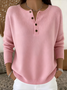 Women Plain Henley Collar Cotton Long Sleeve Casual Daily Spring/Fall Sweater