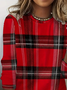Women Plaid Crew Neck Jersey Long Sleeve Casual Daily Spring/Fall T-shirt