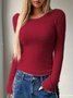 Women Plain Crew Neck Long Sleeve Casual Daily Spring/Fall T-shirt