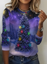 Women Christmas Crew Neck Jersey Long Sleeve Casual Daily Spring/Fall T-shirt