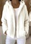 Women Plain Cotton Hoodie Zip Up Hoodie Long Sleeve Casual Winter Daily Teddy Jacket Outerwear
