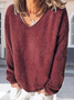 Women Plain V Neck Long Sleeve Street Daily Winter Sweater