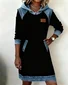 Women Multicolor Block Hoodie Casual All Season Daily Midi H-Line Sweashirt Dress