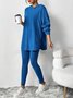 Women Plain Long Sleeve Top With Pants Casual Embossed Spring/Fall Hoodie Two-Piece Set