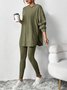 Women Plain Long Sleeve Top With Pants Casual Embossed Spring/Fall Hoodie Two-Piece Set