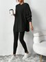 Women Plain Long Sleeve Top With Pants Casual Embossed Spring/Fall Hoodie Two-Piece Set