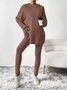 Women Plain Long Sleeve Top With Pants Casual Embossed Spring/Fall Hoodie Two-Piece Set