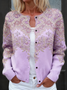 Women Geometric Crew Neck Knitted Long Sleeve Vintage Daily Spring/Fall Cardigan