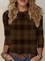 Women Plaid Crew Neck Jersey Long Sleeve Casual Daily Spring/Fall T-shirt