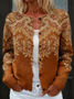 Women Geometric Crew Neck Knitted Long Sleeve Vintage Daily Spring/Fall Cardigan