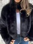 Women Plain Faux Fur Mock Neck Long Sleeve Vintage Split Joint Winter Daily Leather & Faux Leather Outerwear
