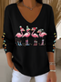 Women Christmas V Neck Long Sleeve Casual Daily Spring/Fall T-shirt