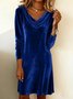 Women Plain Velvet Hoodie Split Joint Fit & Flare Dress Vintage Spring/Fall Daily Mini A-Line Dress