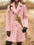 Women Plain Shawl Collar Flannel Jacket Long Sleeve Casual Jacquard Winter Daily Coat Outerwear