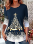 Women Christmas Crew Neck Jersey Long Sleeve Casual Daily Spring/Fall T-shirt
