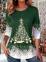 Women Christmas Crew Neck Jersey Long Sleeve Casual Daily Spring/Fall T-shirt