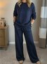 Women Plain Long Sleeve Top With Pants Casual Glitter Spring/Fall Crew Neck Two-Piece Set