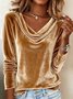 Women Plain Cowl Neck Long Sleeve Vintage Party Spring/Fall T-shirt