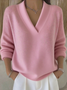 Women Plain V Neck Cotton Long Sleeve Street Daily Spring/Fall Sweater