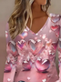 Women Heart/Cordate V Neck Jersey Long Sleeve Casual Daily Spring/Fall T-shirt