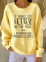 Women Letter Pattern Crew Neck Cotton-Blend Long Sleeve Vintage Daily Spring/Fall Sweatshirt