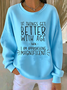 Women Letter Pattern Crew Neck Cotton-Blend Long Sleeve Vintage Daily Spring/Fall Sweatshirt