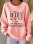 Women Letter Pattern Crew Neck Cotton-Blend Long Sleeve Vintage Daily Spring/Fall Sweatshirt