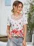 Long sleeve round neck geometric gradient flower lace Resort Floral Crew Neck Cotton Blends Shirts & Tops
