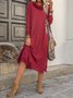 Red Cotton Crew Neck Casual Plain Knitting Dress