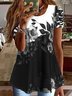 Women's Crew Neck Floral Color Block Casual Tunic Top