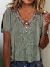 Ethnic Buttoned T-Shirt for Women Casual V Neck Western Style Tops