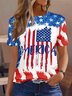 Women‘s 4th of July Patriotic Letters Print T-Shirt