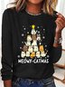 Women Animal Crew Neck Cotton-Blend Long Sleeve Casual Daily Spring/Fall T-shirt