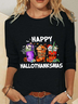 Women Christmas Crew Neck Cotton-Blend Long Sleeve Casual Daily Spring/Fall T-shirt