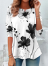 Women's Flowers Print Casual Crew Neck Tunic T-Shirt